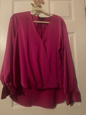 DKNY Fuchsia Wrap-Front Long Sleeve Blouse